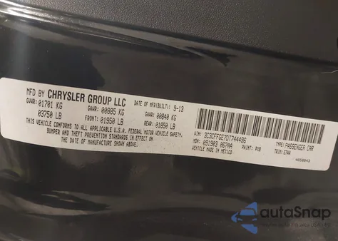 2013 Fiat 500E Battery Electric из США, поврежденный, VIN 3C3CFFGE7DT744496